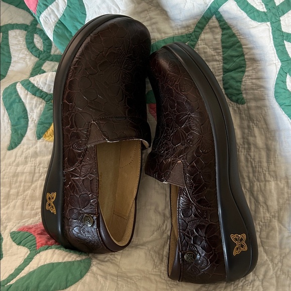 Alegria Dark Brown Embossed Floral Slip-Ons - Picture 2 of 3